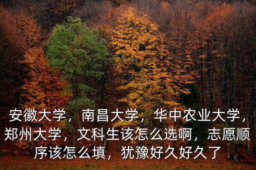 安徽大學，南昌大學，華中農業(yè)大學，鄭州大學，文科生該怎么選啊，志愿順序該怎么填，猶豫好久好久了