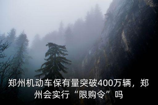 鄭州機動車保有量突破400萬輛，鄭州會實行“限購令”嗎