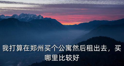 我打算在鄭州買個公寓然后租出去，買哪里比較好