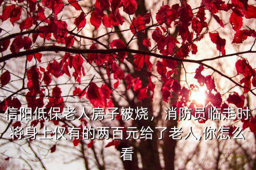 信陽低保老人房子被燒，消防員臨走時(shí)將身上僅有的兩百元給了老人,你怎么看