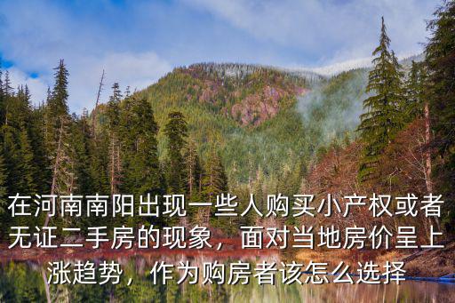 在河南南陽出現一些人購買小產權或者無證二手房的現象，面對當地房價呈上漲趨勢，作為購房者該怎么選擇