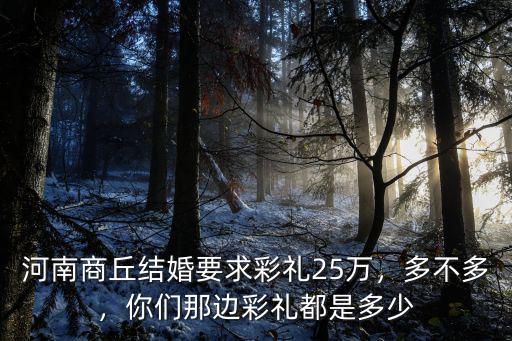 河南商丘結婚要求彩禮25萬，多不多，你們那邊彩禮都是多少