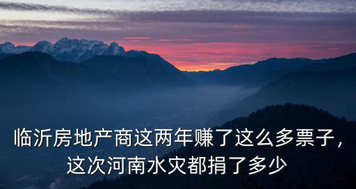 臨沂房地產商這兩年賺了這么多票子，這次河南水災都捐了多少
