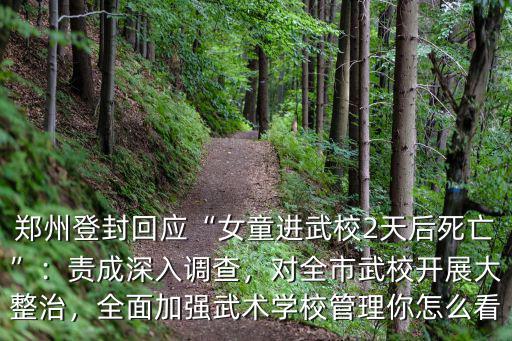 鄭州登封回應“女童進武校2天后死亡”：責成深入調查，對全市武校開展大整治，全面加強武術學校管理你怎么看