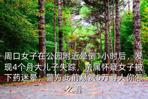 周口女子在公園附近暈倒1小時后，發現4個月大兒子失蹤，親屬懷疑女子被下藥迷暈；警方此前懸賞5萬尋人你怎么看