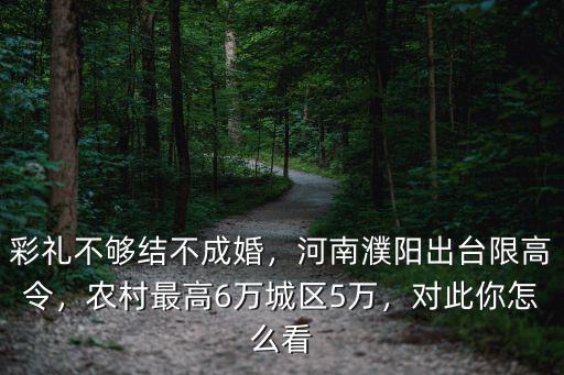彩禮不夠結不成婚，河南濮陽出臺限高令，農村最高6萬城區5萬，對此你怎么看