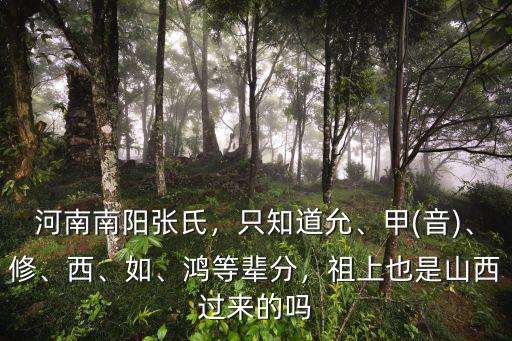 河南南陽(yáng)張氏，只知道允、甲(音)、修、西、如、鴻等輩分，祖上也是山西過(guò)來(lái)的嗎