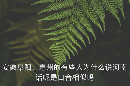 安徽阜陽、亳州的有些人為什么說河南話呢是口音相似嗎