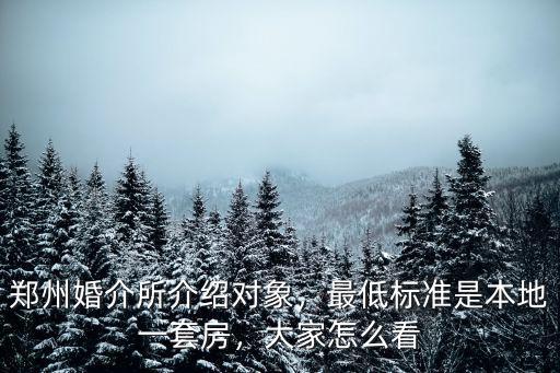 鄭州婚介所介紹對(duì)象，最低標(biāo)準(zhǔn)是本地一套房，大家怎么看