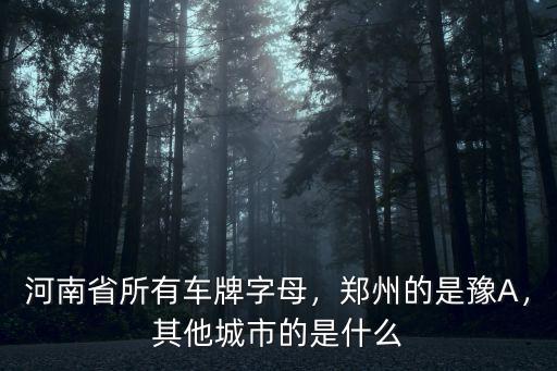 河南省所有車牌字母，鄭州的是豫A，其他城市的是什么