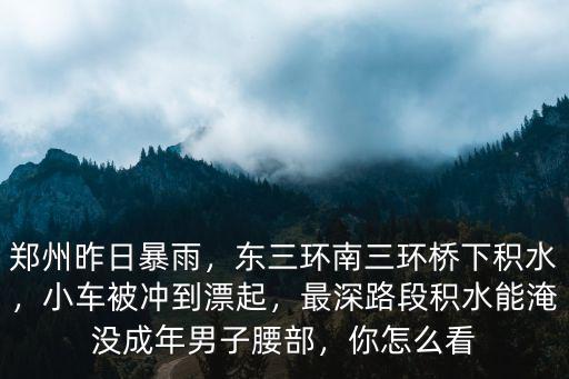 鄭州昨日暴雨，東三環(huán)南三環(huán)橋下積水，小車(chē)被沖到漂起，最深路段積水能淹沒(méi)成年男子腰部，你怎么看