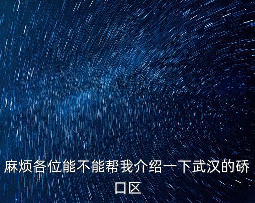麻煩各位能不能幫我介紹一下武漢的硚口區