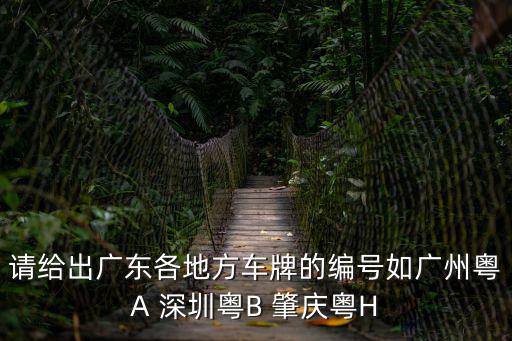請給出廣東各地方車牌的編號如廣州粵A 深圳粵B 肇慶粵H