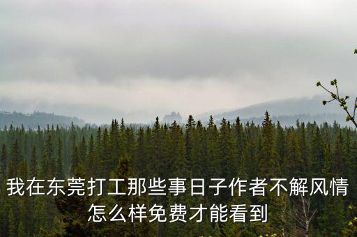 我在東莞打工那些事日子作者不解風(fēng)情怎么樣免費(fèi)才能看到