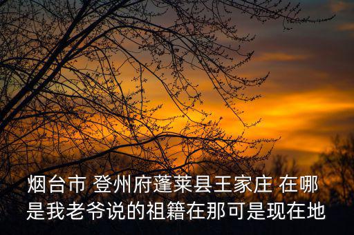 王家莊，煙臺市 登州府蓬萊縣王家莊 在哪 是我老爺說的祖籍在那可是現在地