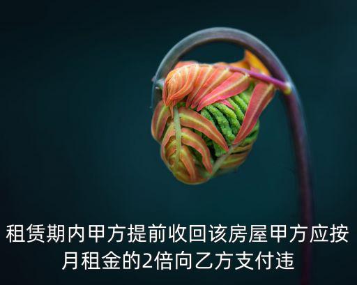 租賃期內甲方提前收回該房屋甲方應按月租金的2倍向乙方支付違