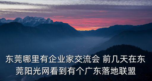 東莞哪里有企業家交流會 前幾天在東莞陽光網看到有個廣東落地聯盟