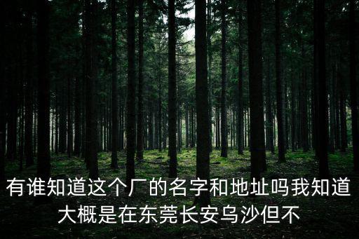 有誰知道這個廠的名字和地址嗎我知道大概是在東莞長安烏沙但不
