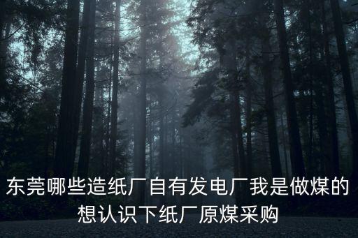 東莞哪些造紙廠自有發電廠我是做煤的想認識下紙廠原煤采購