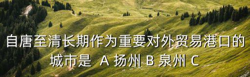 自唐至清長期作為重要對外貿易港口的城市是  A 揚州 B 泉州 C