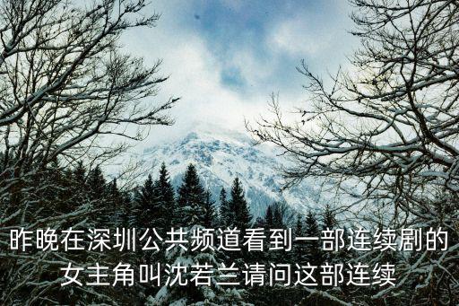 彩色跑 深圳，昨晚在深圳公共頻道看到一部連續劇的女主角叫沈若蘭請問這部連續