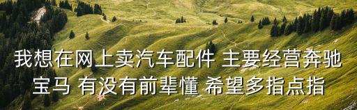 我想在網上賣汽車配件 主要經營奔馳寶馬 有沒有前輩懂 希望多指點指