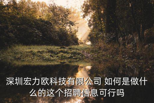 深圳宏力歐科技有限公司 如何是做什么的這個招聘信息可行嗎