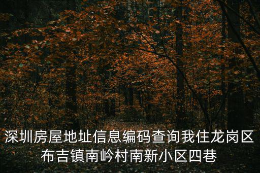 深圳市龍崗區布吉佳兆業大都匯，深圳房屋地址信息編碼查詢我住龍崗區布吉鎮南岒村南新小區四巷