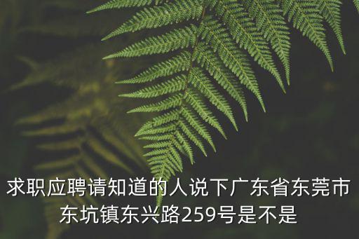 求職應聘請知道的人說下廣東省東莞市東坑鎮東興路259號是不是