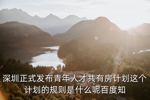 深圳正式發布青年人才共有房計劃這個計劃的規則是什么呢百度知
