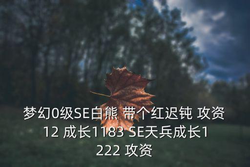 夢幻0級SE白熊 帶個紅遲鈍 攻資12 成長1183 SE天兵成長1222 攻資