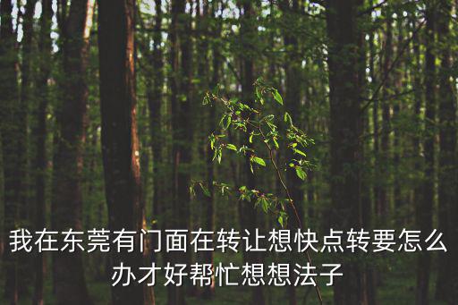 我在東莞有門面在轉讓想快點轉要怎么辦才好幫忙想想法子