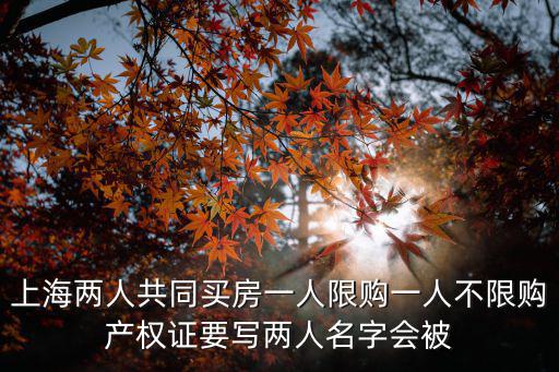 上海兩人共同買房一人限購(gòu)一人不限購(gòu)產(chǎn)權(quán)證要寫兩人名字會(huì)被