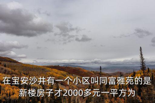 寶安哪個小區(qū)房價最低，在寶安沙井有一個小區(qū)叫同富雅苑的是新樓房子才2000多元一平方為