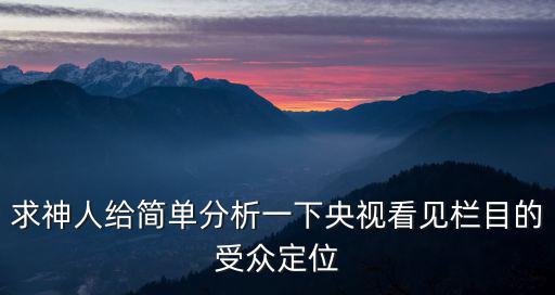 節(jié)目定位，求神人給簡單分析一下央視看見欄目的受眾定位