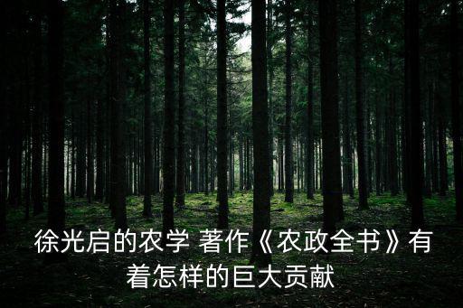  徐光啟的農學 著作《農政全書》有著怎樣的巨大貢獻
