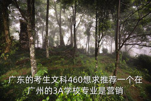 廣東的考生文科460想求推薦一個在廣州的3A學校專業是營銷