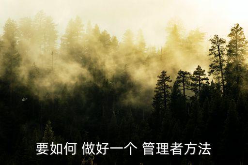 要如何 做好一個 管理者方法