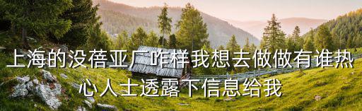 上海的沒蓓亞廠咋樣我想去做做有誰熱心人士透露下信息給我