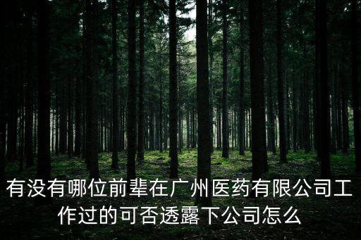 有沒有哪位前輩在廣州醫藥有限公司工作過的可否透露下公司怎么