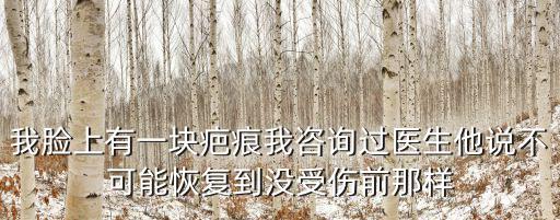 我臉上有一塊疤痕我咨詢過醫(yī)生他說不可能恢復到?jīng)]受傷前那樣