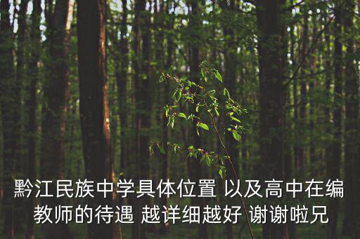 黔江民族中學具體位置 以及高中在編 教師的待遇 越詳細越好 謝謝啦兄