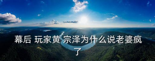  幕后 玩家黃 宗澤為什么說老婆瘋了