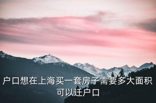 戶口想在上海買一套房子需要多大面積可以遷戶口