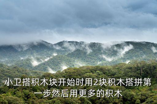小衛搭積木塊開始時用2塊積木搭拼第一步然后用更多的積木