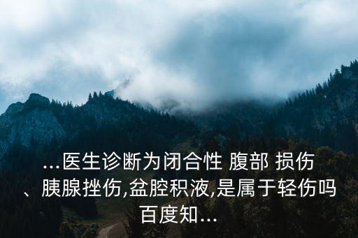 ...醫生診斷為閉合性 腹部 損傷、胰腺挫傷,盆腔積液,是屬于輕傷嗎百度知...