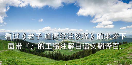 看過《老子 道德經注校釋》的來求下面帶『』的王弼注解白話文翻譯百...