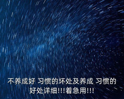 不養成好 習慣的壞處及養成 習慣的好處詳細!!!著急用!!!