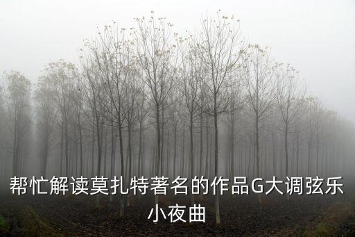 幫忙解讀莫扎特著名的作品G大調(diào)弦樂小夜曲