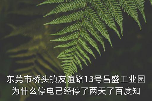 東莞市橋頭鎮友誼路13號昌盛工業園為什么停電己經停了兩天了百度知